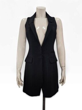KORA RAE Black Sleeveless Deep V-Neck Tuxedo Blazer Vest or Mini Dress 4